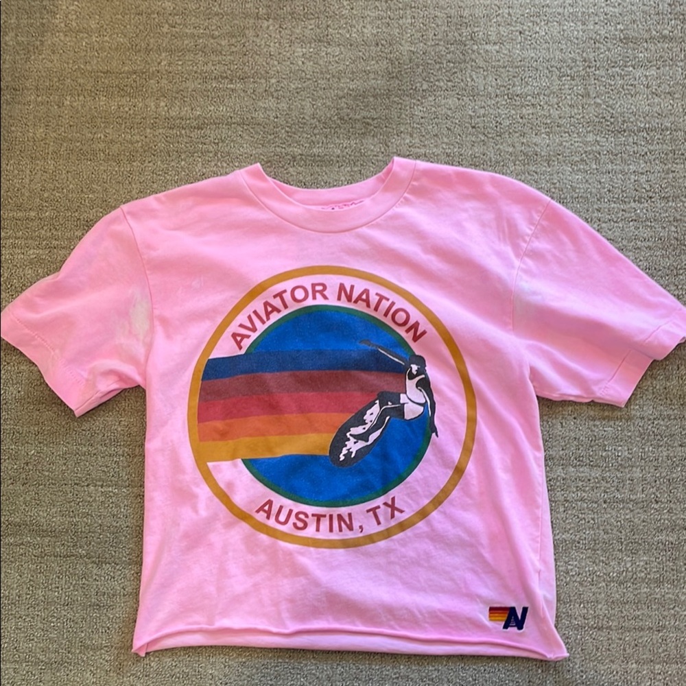 Aviator Nation Pink Short Sleeve Tee with Graphic Design